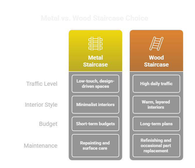 How to choose between a metal staircase and a wood staircase